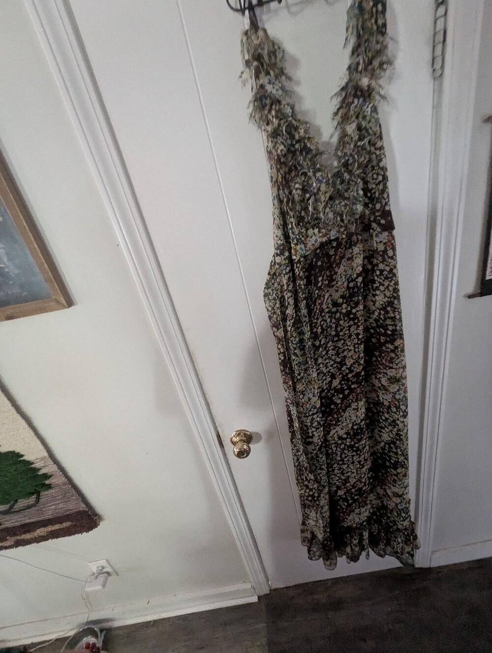 Moon Collection Olive and Cream Floral Ruffle Maxi Dress